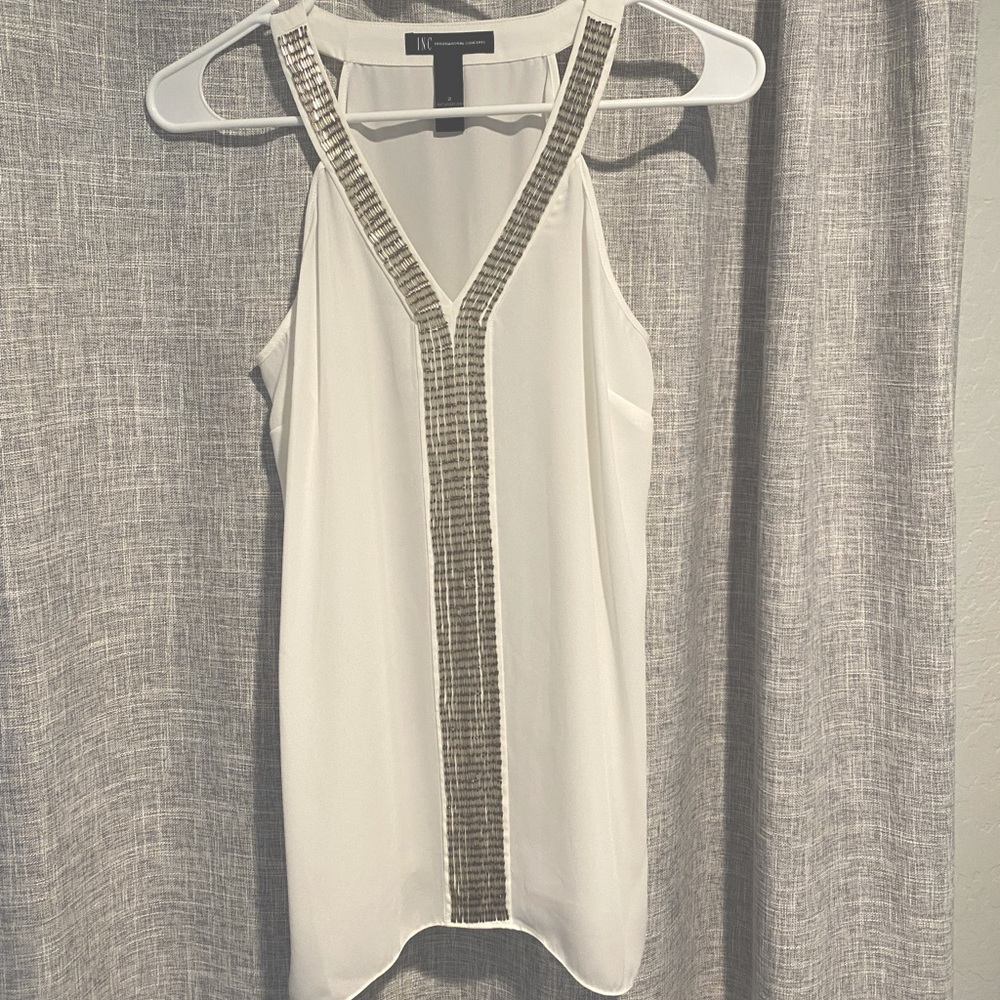 INC Women’s size 2 halter white top with sequin embellishment, like new